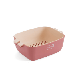 1pc 2 In 1 Multifunction Kitchen Colander; Strainer And Bowl Set; Double Layered Stackable Colander; Fruit And Vegetable Strainer; Drain Basin And Bas (color: Pink, size: Small)