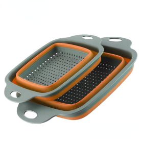 Collapsible Colander Set Of 2; Silicone Square Strainer With Handle For Kitchen Food Draining Pasta Vegetable Fruit And Meat (color: Orange Set (1 Large + 1 Small))