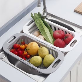 1pc Retractable Fruits And Vegetables Drain Basket; Extendable Over The Sink; Adjustable Strainer; Sink Washing Basket For Kitchen (color: Beige Color)