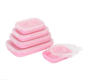 Reusable Pizza Storage Container with  Microwavable Serving Trays - Adjustable Pizza Slice Container to Organize & Save Space - BPA Free, Microwave, & (color: Pink, size: 550ML)