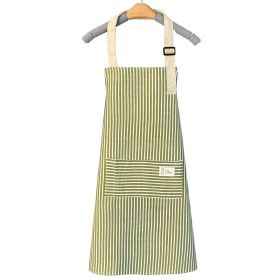 1pc Adjustable Kitchen Cooking Apron Cotton And Linen Machine Washable With 2 Pockets (color: Green)