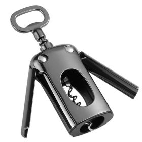 1pc Wing Corkscrew; ; Multifunctional Wine And Beer Corkscrew For Wine Openers With Cork And Beer Bottles; For Wine Lovers; Waiters And Bartenders In (color: Black)
