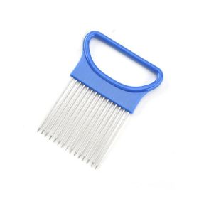Stainless Steel Fork ; Onion Vegetable Slicer; Kitchen Cutting Auxiliary Rack Cutting Tool; Convenient Fast Cutting Vegetables (color: Blue)