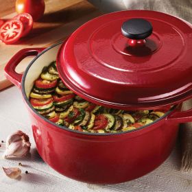 Quart Enameled Round Cast Iron Dutch Oven (color: Red)