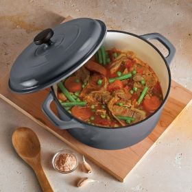 Quart Enameled Round Cast Iron Dutch Oven (color: gray)