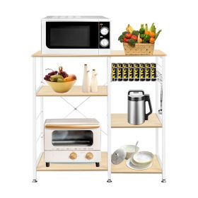 3-Tier Industrial Kitchen Baker's Rack Utility Microwave Oven Stand Storage Cart Workstation Shelf, Vintage (color: White Oak)